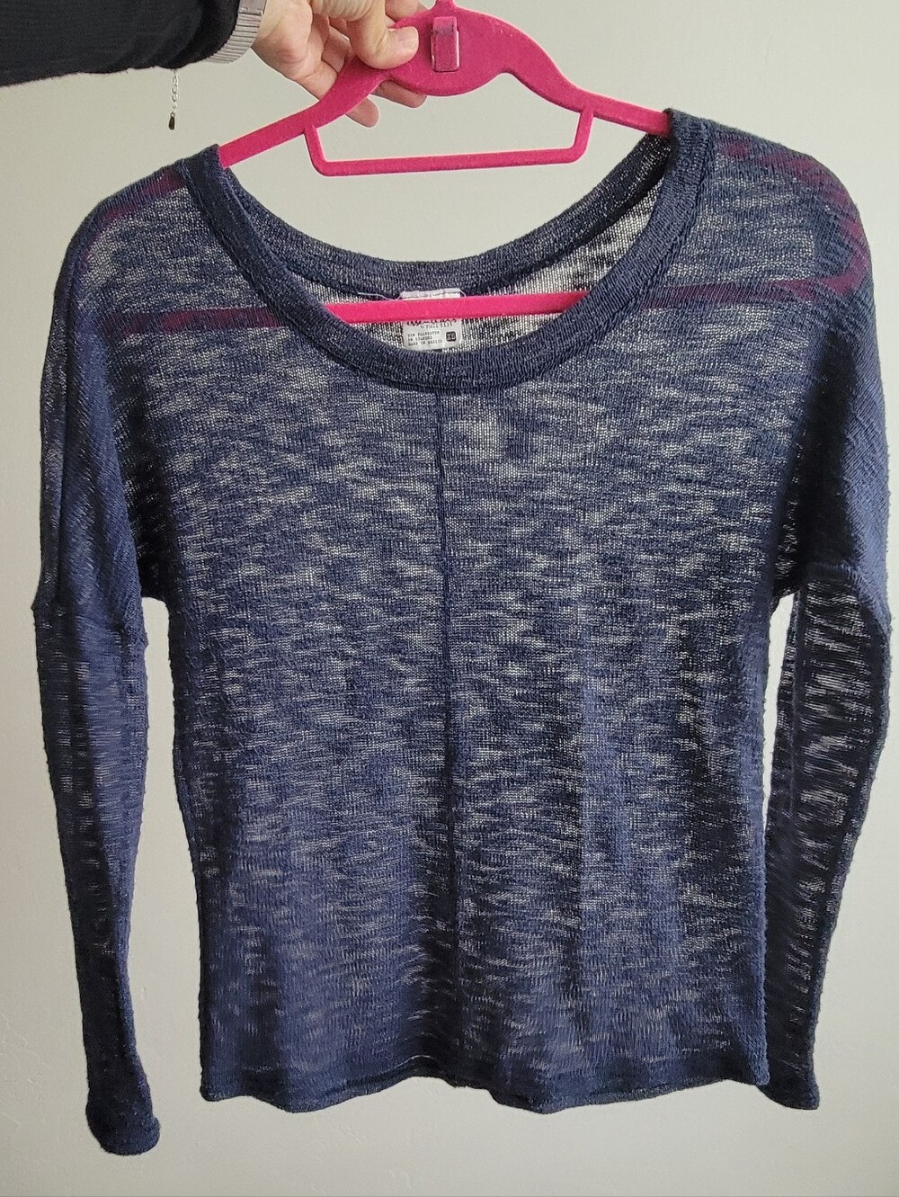 Essentials By Full Tilt Navy Sheer Knit Long Sleeve Top. XS